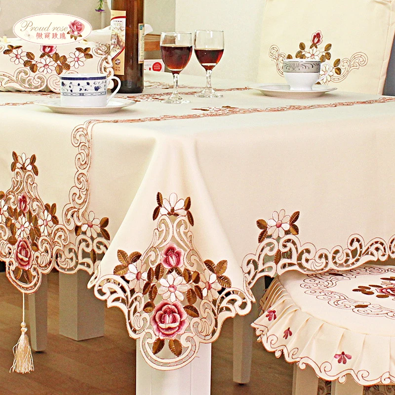 Kaufen Stolz Rose Bestickte Runden Tisch Tuch Tischdecken Tisch Läufer TV Schrank Abdeckung Stuhl Kissen Hause Dekoration Tisch abdeckung