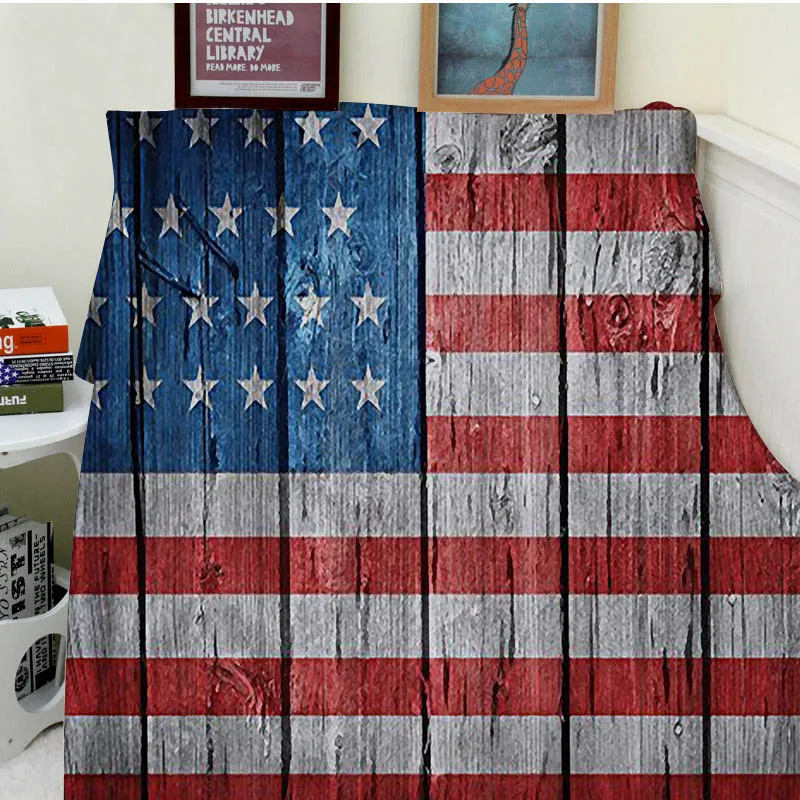 

Blankets Comfort Warmth Soft Cozy Air conditioning Easy Care Machine Wash USA Flag Wooden Looking Flag Pattern