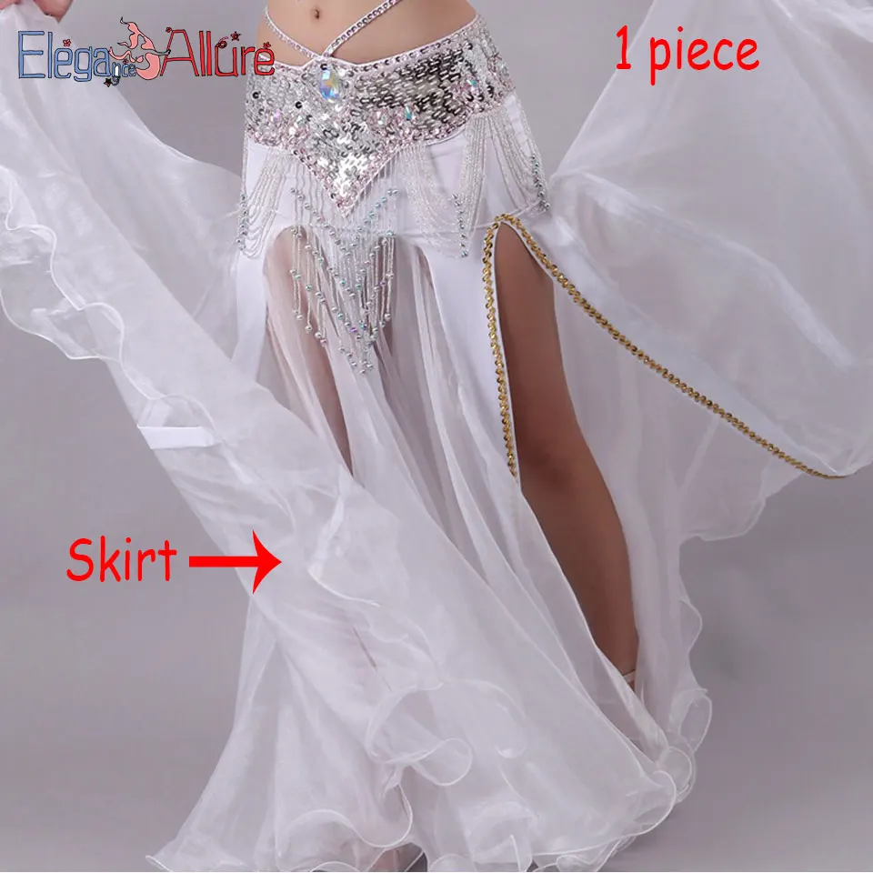 E&A 5 шт. Набор для танца живота бюстгальтер юбка ожерелье браслет пояс наборы танец живота Болливуд костюм для женщин женское платье для сцены - Цвет: White Skirt 1pc