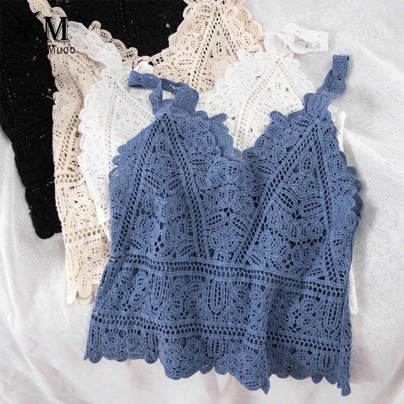 

YuooMuoo Women Hollow Out Lace Tank Top 2019 Summer Korean Fashion Holiday Sexy Beach Crop Top Casual Ladies Crochet Vest Top