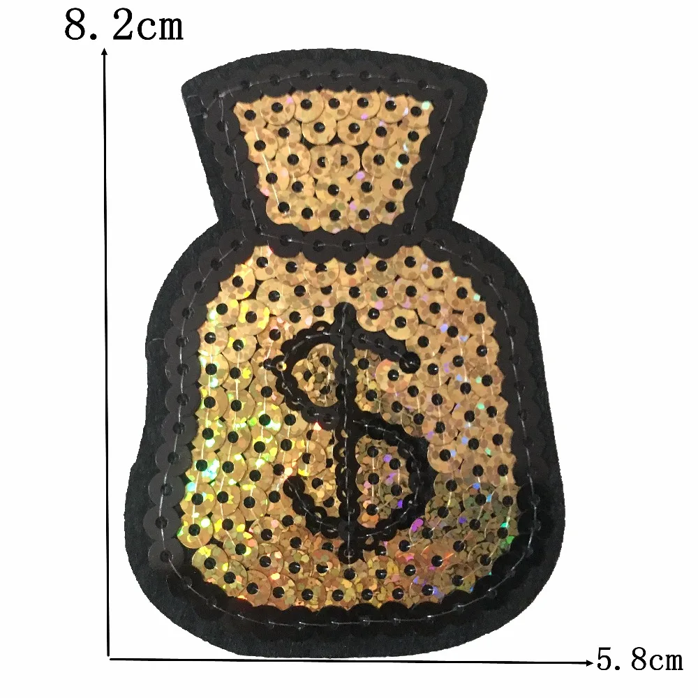10 Pieces/lot New Arrival Money Bag Patches Iron on Sequined Patches Clothes Decorated Accessory