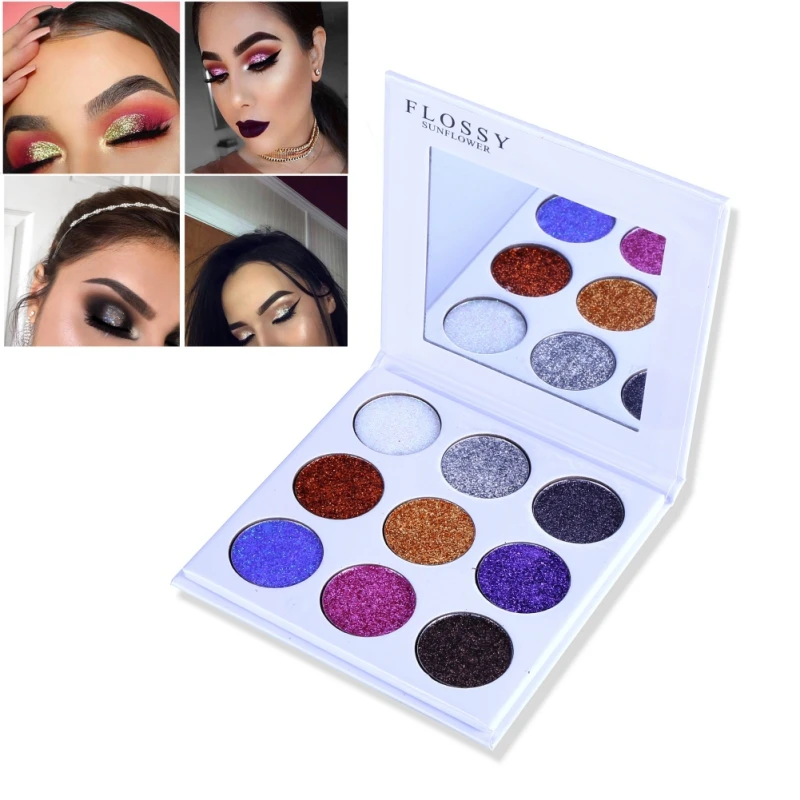 9 Color Glitter Eye Shadow Bright Rainbow EyeShadows Cosmetic Make up