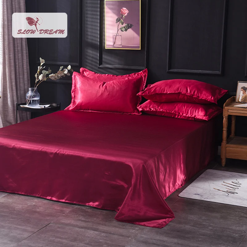 

Slowdream Flat Sheet Wine Red Luxury Bed Linen Euro Silky Double Queen King Size Silky Bedding Flat Sheet Home Textiles 1PCS