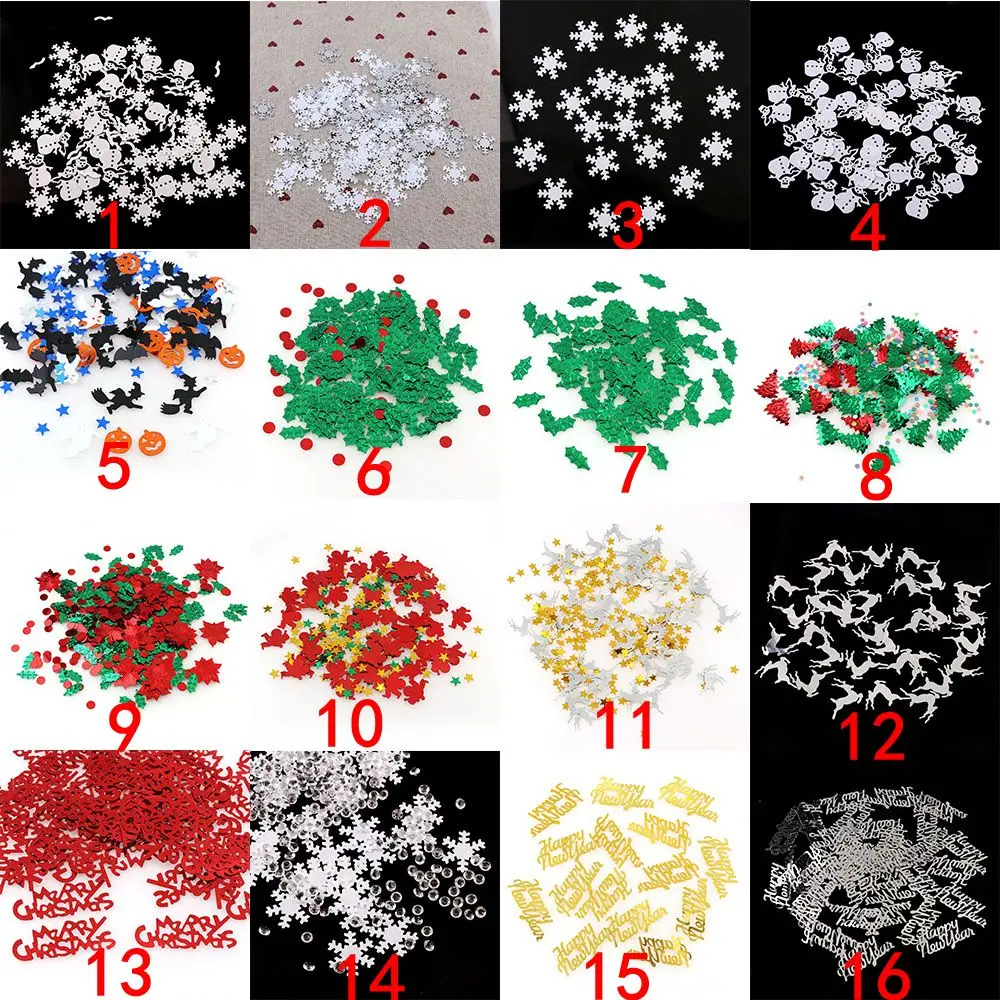 15 г смешанный размер Разноцветные Рождественское дерево снежинки Санта Клаус конфетти Tinfoil блестки Рождественский подарок украшения стола