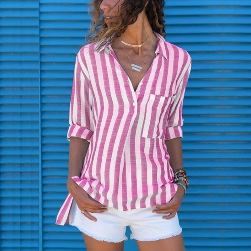 Полосатая блузка рубашка женская 5XL с длинным рукавом модные женские блузки осень плюс размер Топ женские рубашки-топы и блузки
