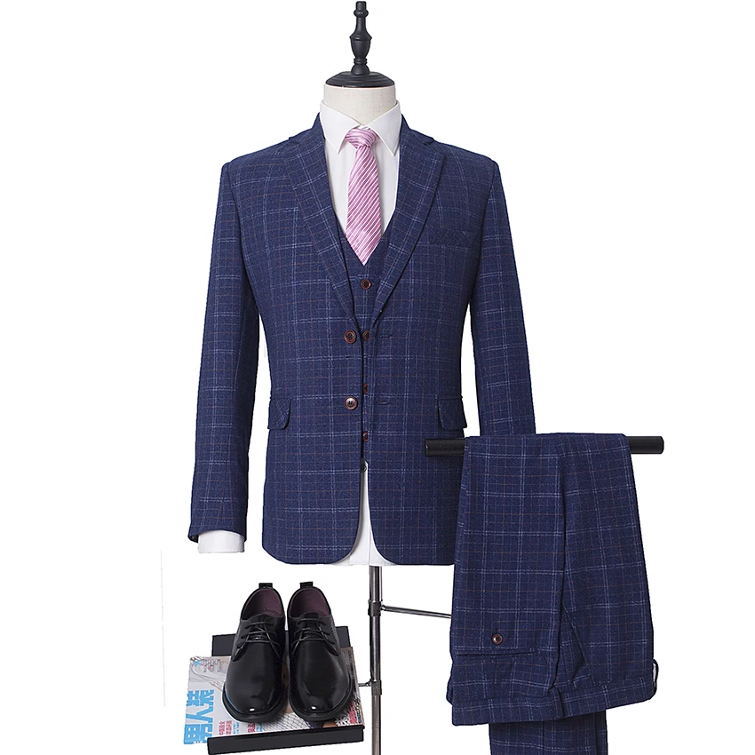 

Slim Fit Wool Tweed tuxedos British style 3 Piece custom made Mens suit tailored Slim fit Blazer wedding suits for men Sposo