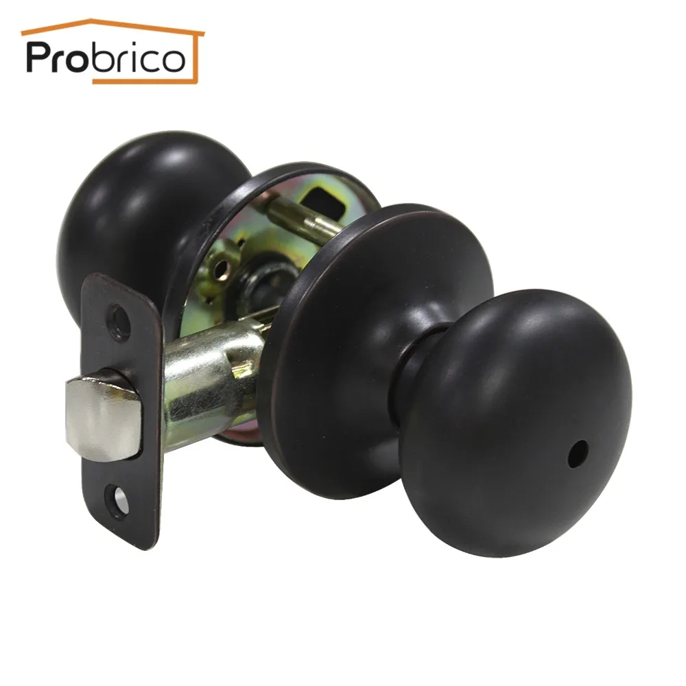 

Probrico Interior door handles with lock cylinder Oil rubbed bronze knob Stainless Steel Door button Lock bathroom Door hardware