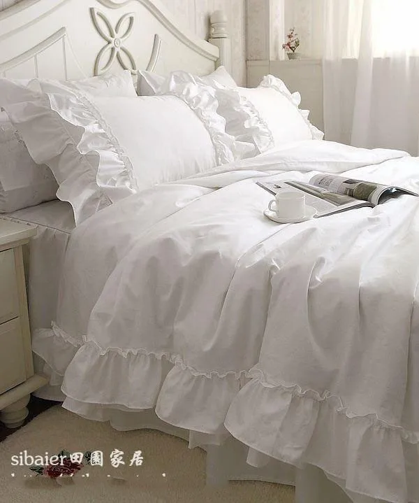 Romantic White Falbala Ruffle Lace Bedding Sets Princess Duvet