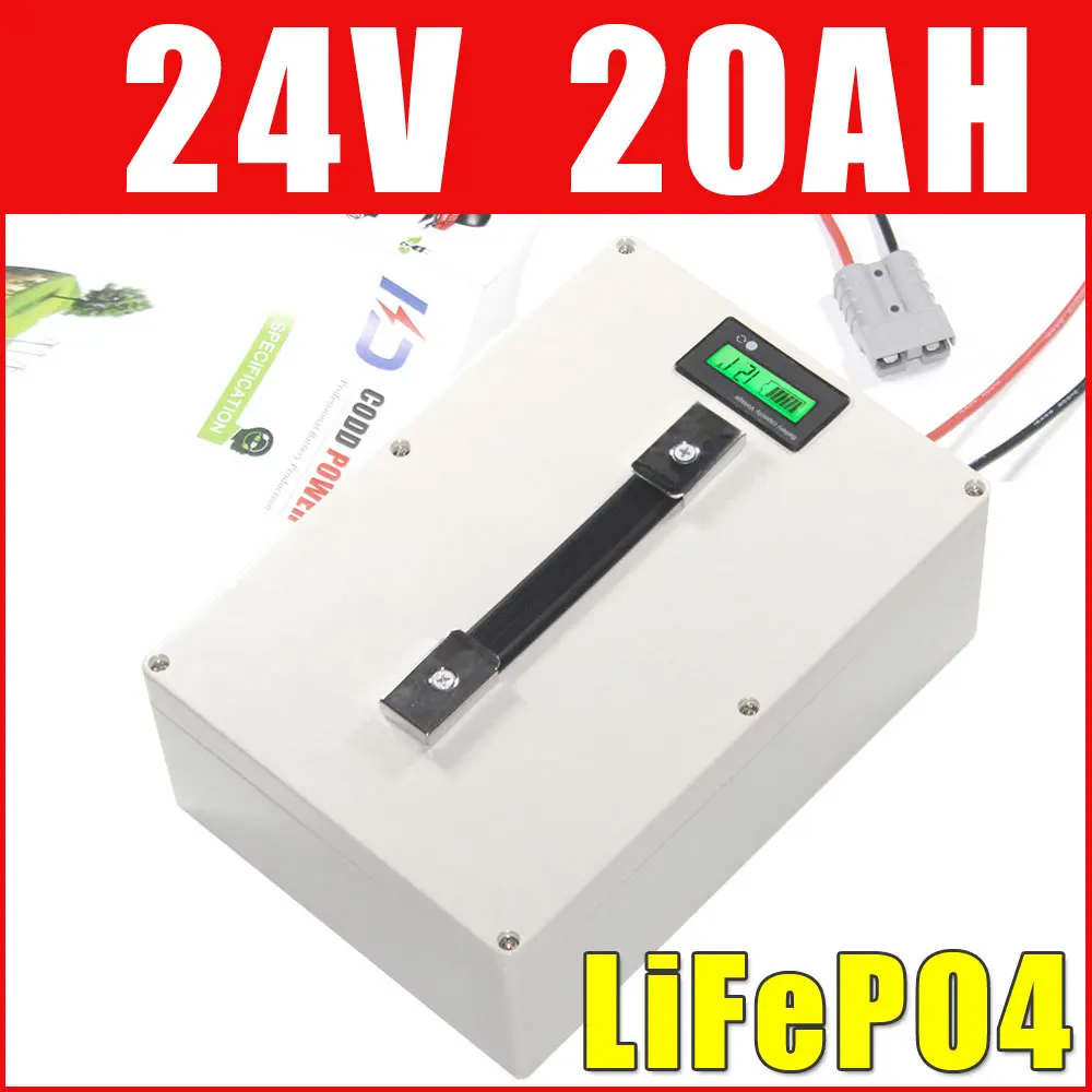 

Аккумулятор LiFePO4 24В 20А. Ч., 24В 500 Вт, электрический велосипед, скутер, солнечная батарея, водонепроницаемый чехол, ЖК-дисплей