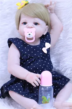 

NPK full silicone reborn baby girl dolls 22inch blonde hair bebes reborn menina bonecas children gift toy dolls