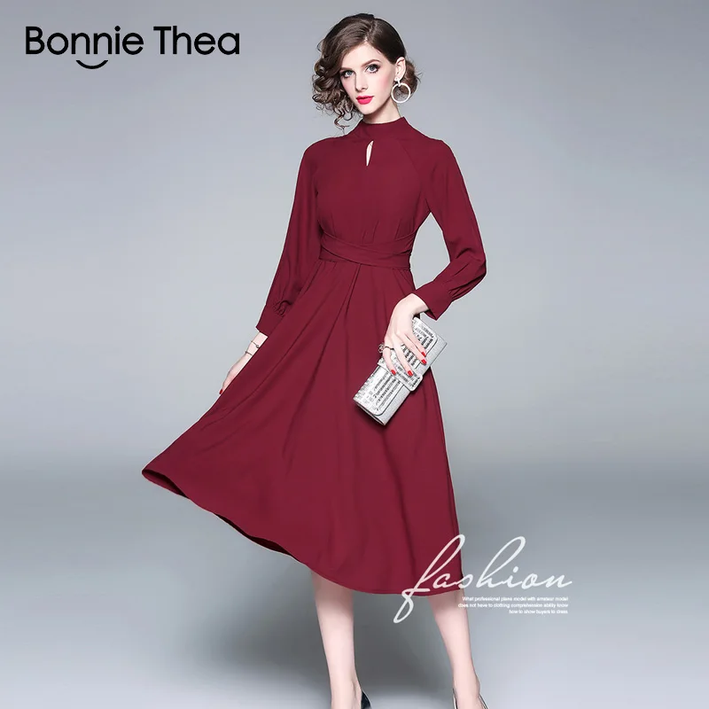 Женское платье миди bonnie thea длинное винтажное вечернее красного вина на осень и
