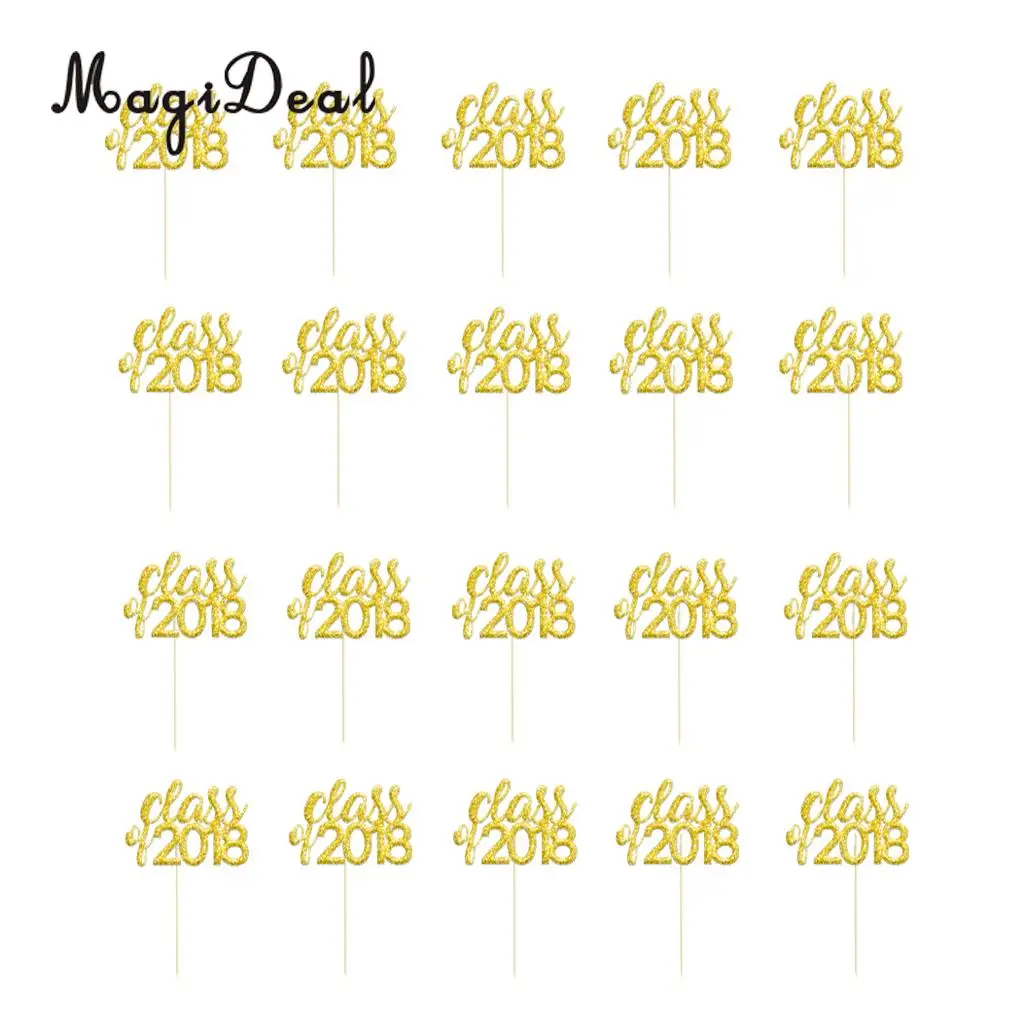 Pack of 20 Class of 2018 Cake Cupcake Toppers Congratulation Graduation Party Fruit Muffin Food Sticks