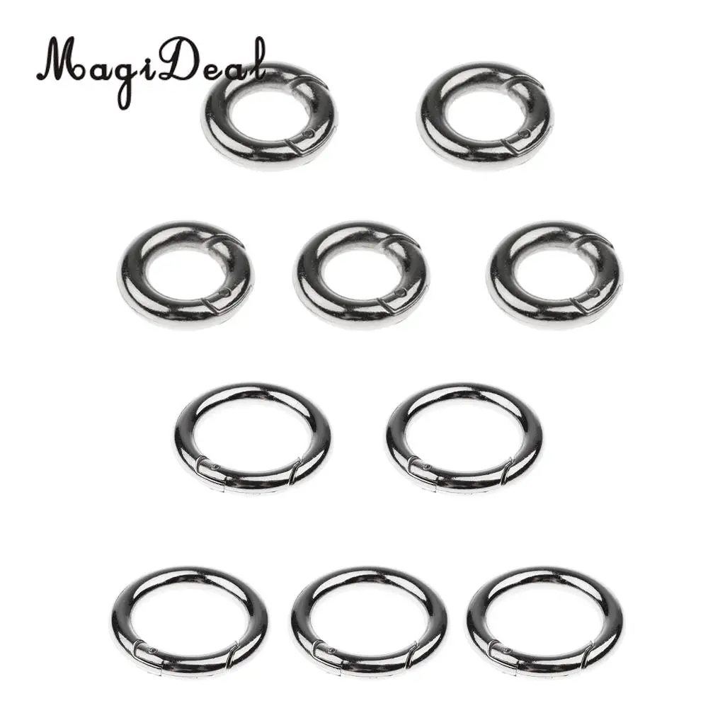 MagiDeal 10 Pieces Round Push Gate Snap Open Hook Spring Ring Key Chain Carabiner
