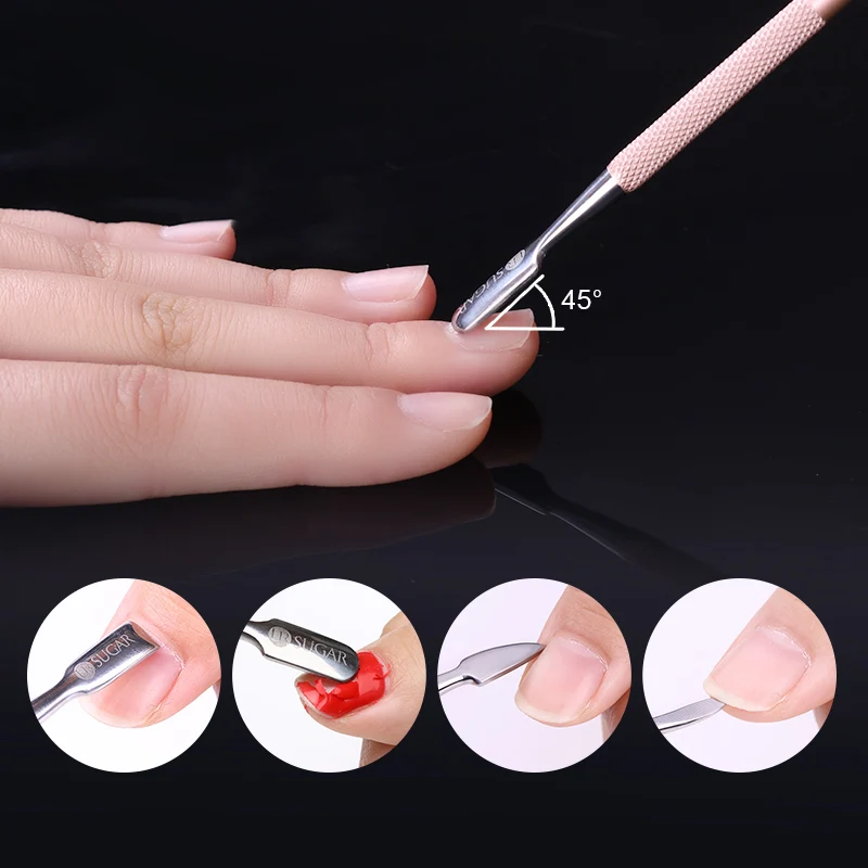 

UR SUGAR 1Pc Dual-ended Cuticle Pusher Remover Rose Gold Stainless Steel Gel Polish Remove Manicure Nail Art Tools