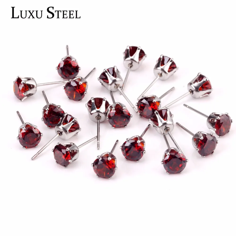 Люксу сталь 10 пар/лот красный цвет кубический циркон серьги наборы нержавеющая сталь размер от 3 мм до 10 мм Серьги гвоздики женские дропшиппинг