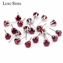 Люксу сталь 10 пар/лот красный цвет кубический циркон серьги наборы нержавеющая сталь размер от 3 мм до 10 мм Серьги гвоздики женские дропшиппинг