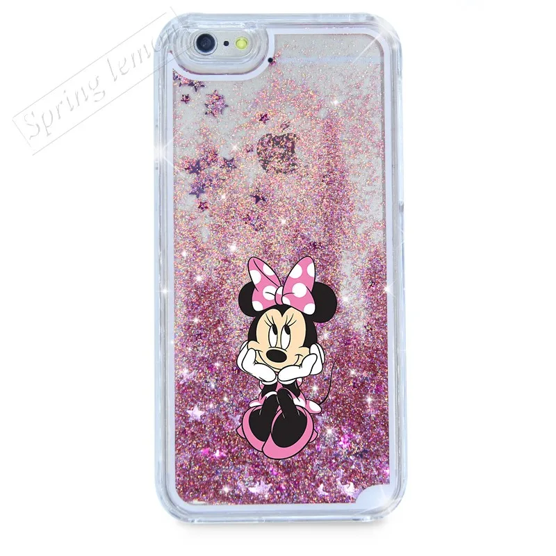 For Iphone 6 Case Fashion Pink Mickey Liquid Star Glitter Cover Case 