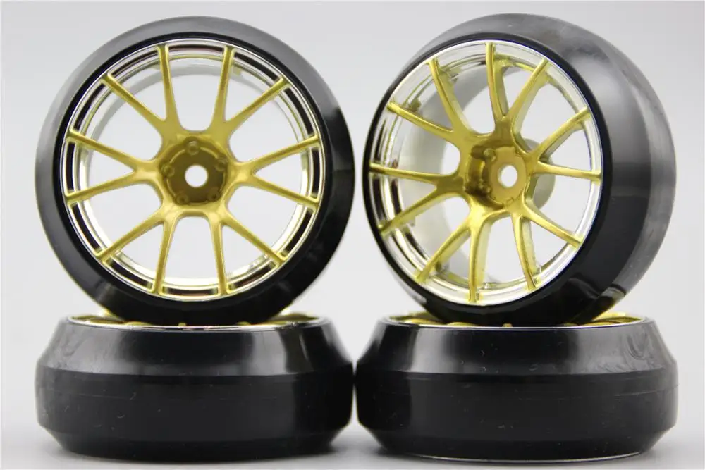 4pcs RC 1/10 Hard Drift Tire Tyre Wheel Rim MPCG 6mm Offset(Chrome