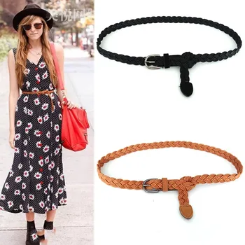 

Classic vintage wax rope clothing woven belt female pin buckle fashion dress belt with hand-woven ladies belt holographic