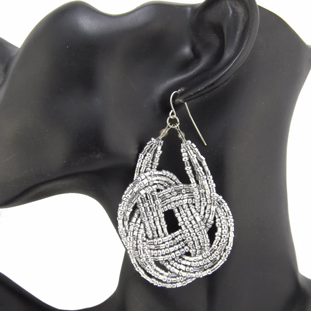 MANILAI Handmade Knitting Resin Beaded Bohemia Earring Women Fashion Jewelry Statement Geometric Pendants Dangle Earrings Big