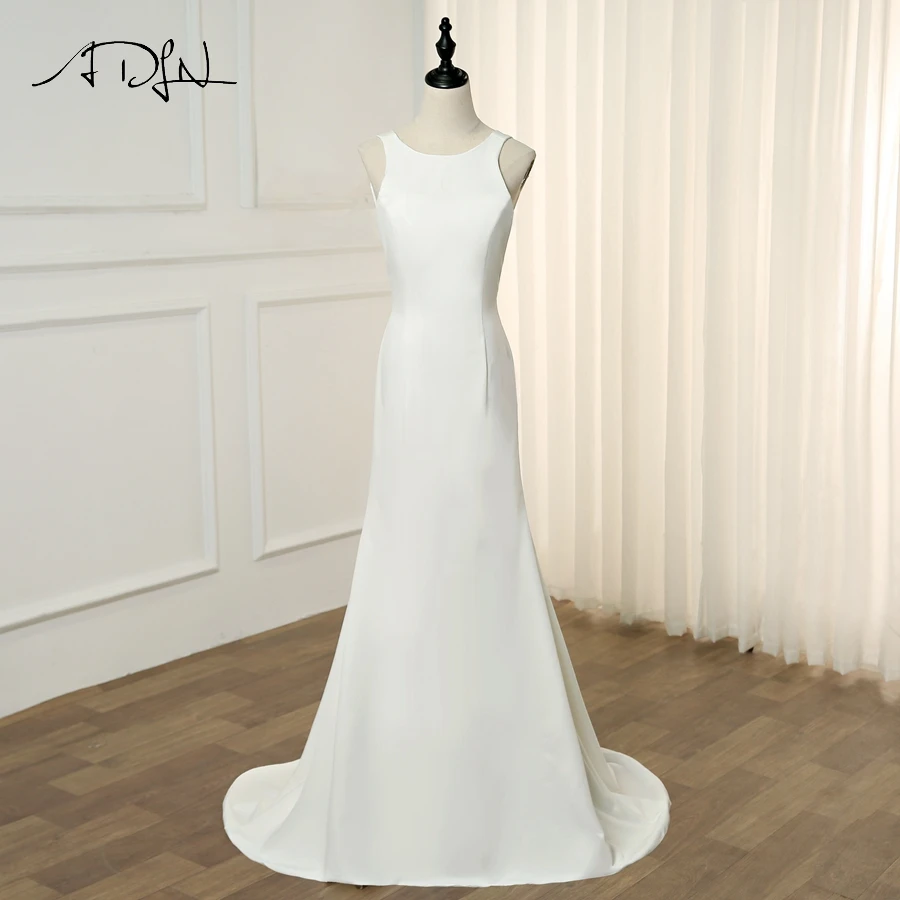 ADLN простое эластичное свадебное платье с круглым вырезом без рукавов Дешевые Русалка Простые Свадебные платья Vestido De Novia
