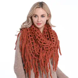 Модные женские кисточкой шарфы женские осенние кольцо шарф