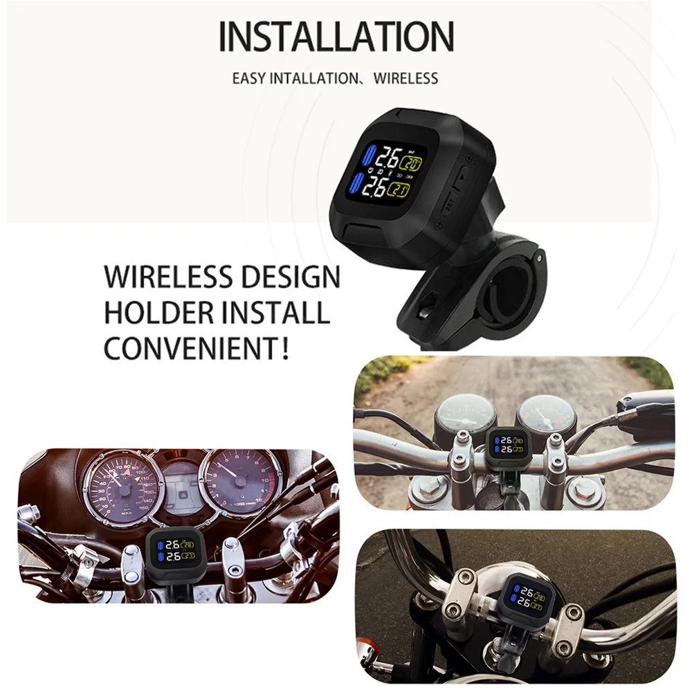  Sistema de Monitor de presión de neumáticos M3 LCD para motocicleta TPMS con sensores externos USB 