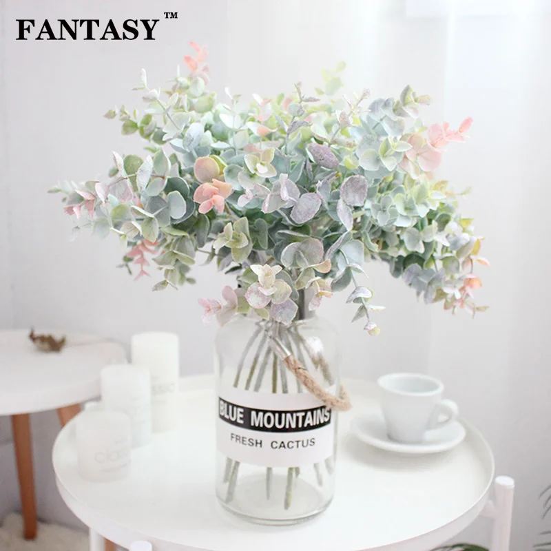 

40cm Artificial Eucalyptus Leaves Fake Flower Branch Plastic Green Plant Foliage Floral Material Wedding Home Table Decoration