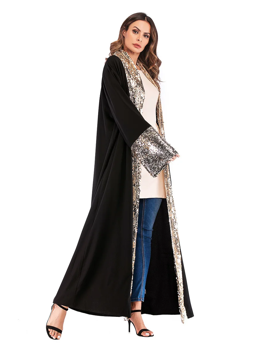2019 модные мусульманское платье-Абая Исламская Костюмы для Для женщин Дубай турецкие Платья Восточный халат из марокена одеяние мусульмане