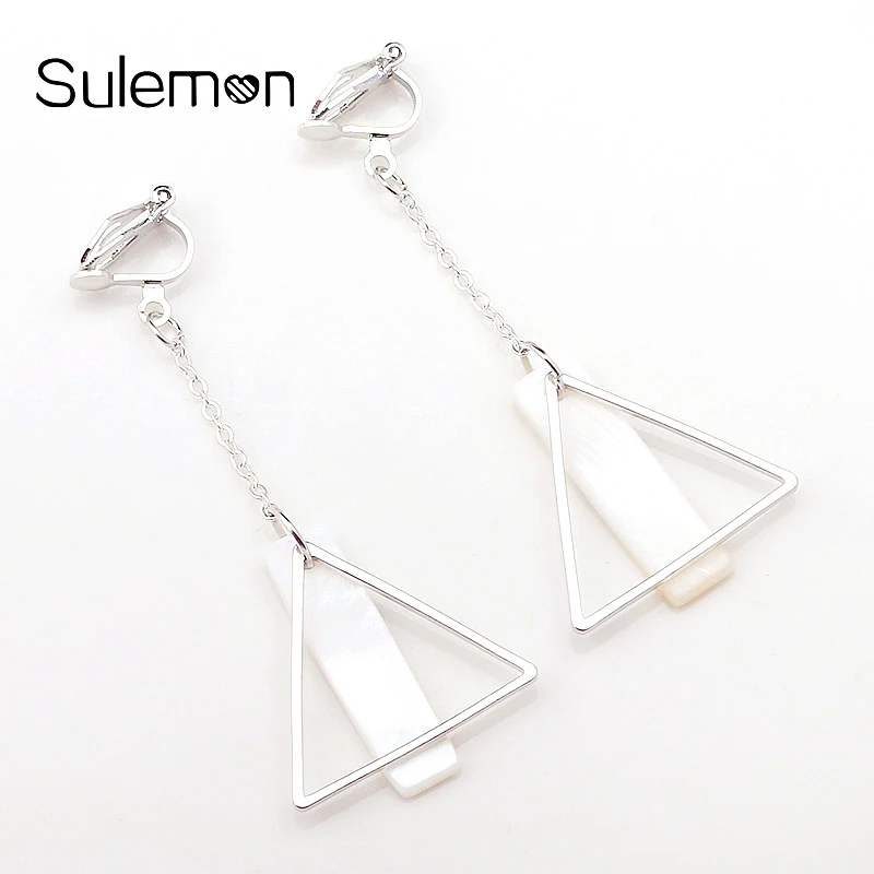 

Metal Geometry Earing No Hole Trendy Minimalism Shell Pendants Tassel Chain Long Clip Earings Women Girl Summer Simple Jewelry
