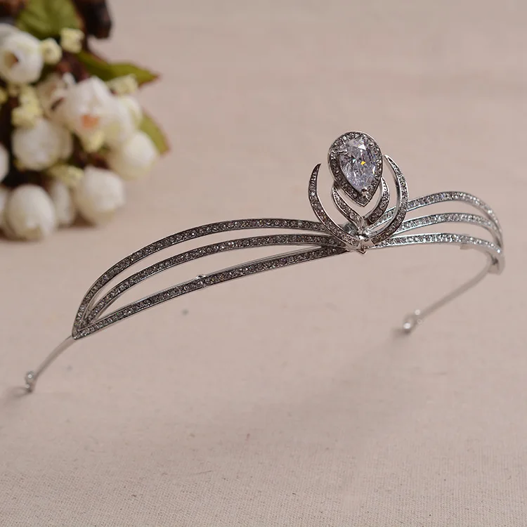 Top Qualidade Nupcial Do Casamento da Dama De Honra Flor Cubic Zirconia Meninas branco chapeado zircon coroa tiaraheadband Para Baile de Formatura (5)