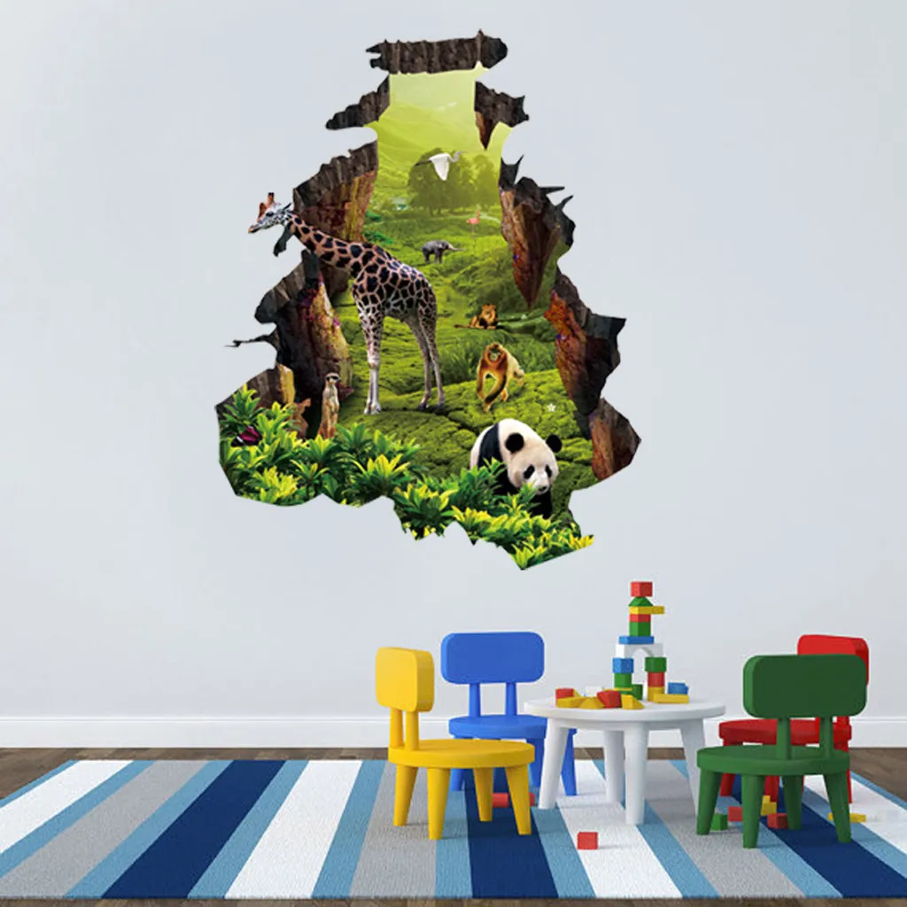 3D Wall Stickers Cartoon Giraffe Panda Zoo Wallpaper For Kids Room Kindergarten Home Decor Decals PVC Mural Art Diy Poster | Дом и сад