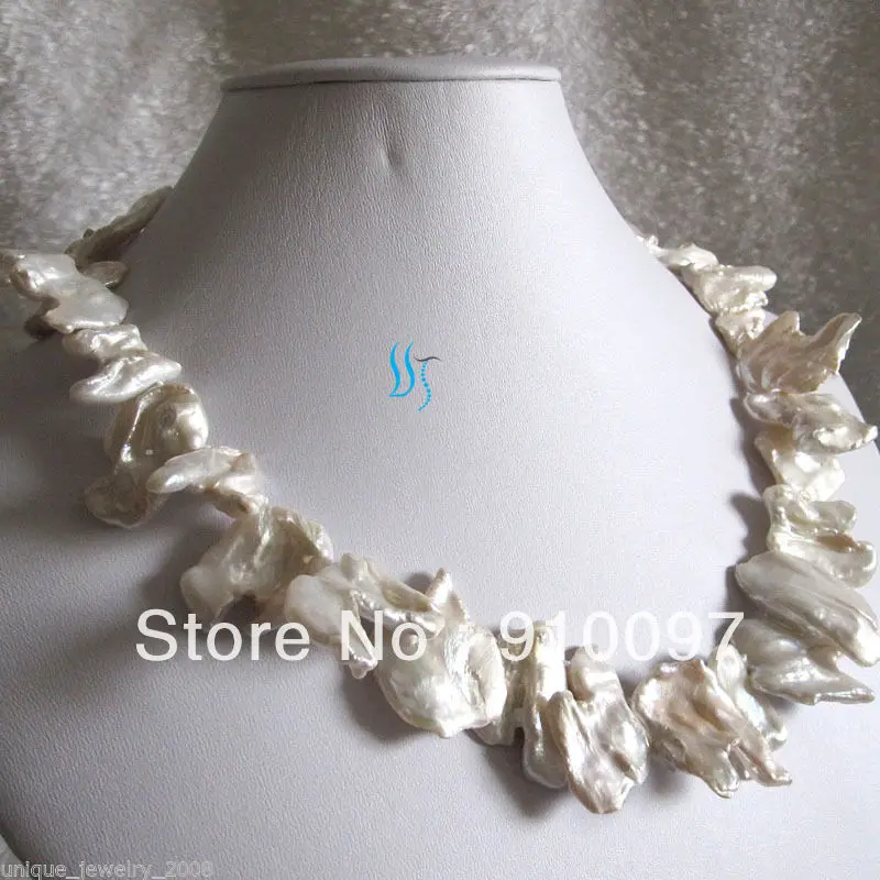 

free shipping >>>18" 20-25mm White Keshi Freshwater Pearl Necklace