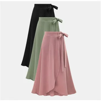 

2019 Womens Skirts Summer Solid color Wrap Bow Skirt Bandage Tunic Midi Skirt Sexy Ladies Causal Wear Femme