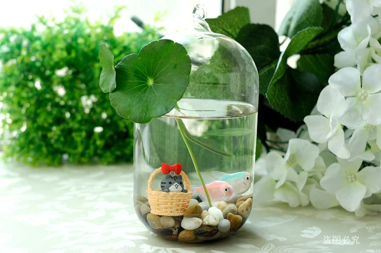 O.RoseLif Big Size Glass Vase Home Decor Aquarium Suitable Fish Tank Wax Gourd Glass Bottle + Iron Holder Set Flower Ball Vase