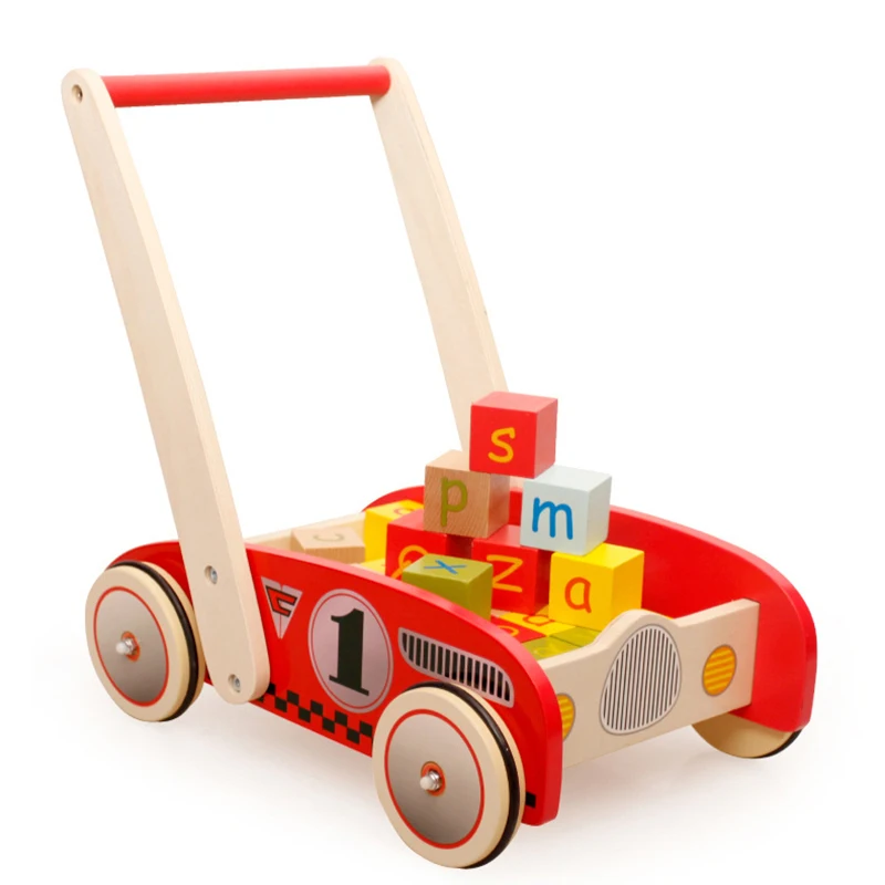 Kids Multifunctional Wooden Car Trolley Toys Educational