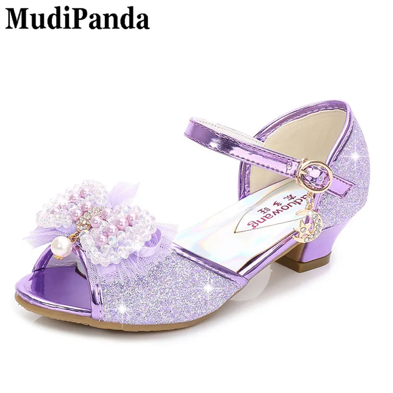

MudiPanda Girls Sandals 2018 Summer New Child Princess Shoes Fashion Fish mouth High heels Little girl Opening toe Crystal shoes