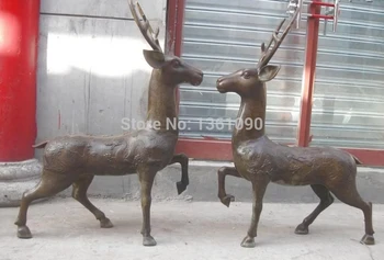 

xd 00352 36" China bronze copper Dragon phoenix spotted deer Pair Sculpture statues