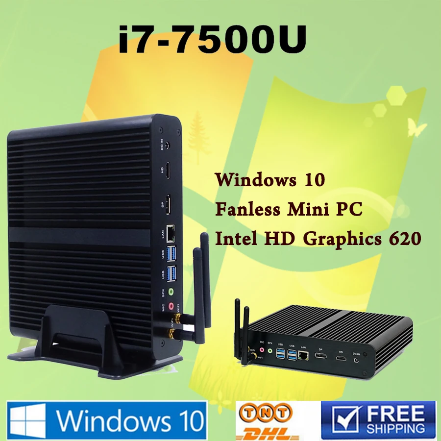 Windows 10 300 M Wifi Kaby Lac 14nm De Bureau ordinateur 7 Gen Inte Core i7 7500U Sans Ventilateur Mini PC Intel HD Graphics 620