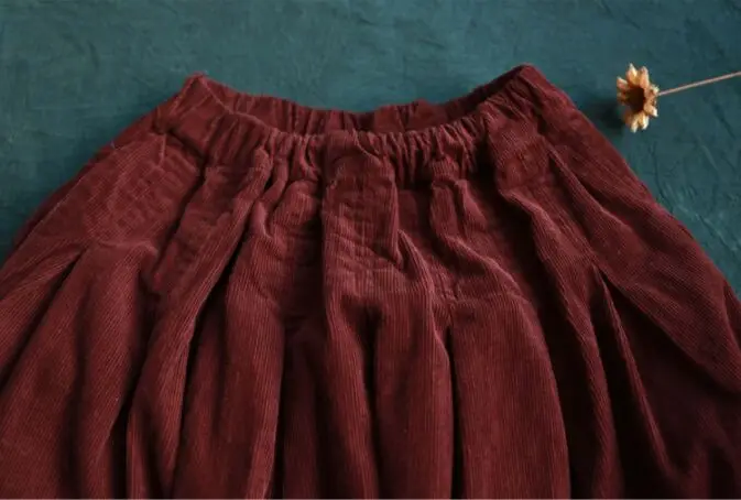 Классическая Вельветовая юбка размера плюс средней длины в винтажном стиле, свободная трапециевидная юбка с эластичной резинкой на талии, длинная Плиссированная юбка-пузырь