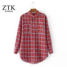 América Novas Mulheres Blusas longo-Blusa de Malha solta Camisa Xadrez de manga Longa Blusas Roupas Vestidos casuais 4XL puls tamanho