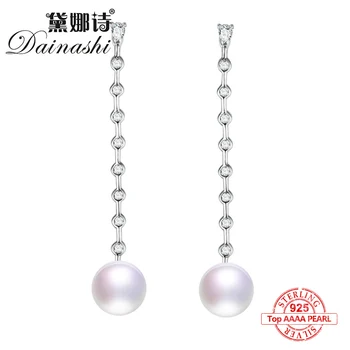 

Dainashi 925 sterling silver real natural freshwater pearl earrings fine jewelry long earrings Bijoux fine Accessories