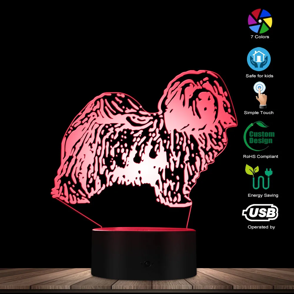 Bischon Havanese Dog Breed 3D Optical Illusion Night Light Whiffet Animals Pet Shop Decor Acrylic Creative Table Visual Lamp