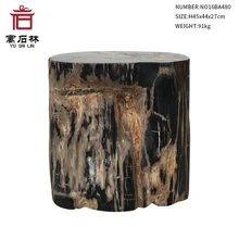 Black and Tan Polished Natural Petrified Wood Stool End Table Side Table Modern Countryside Style Home