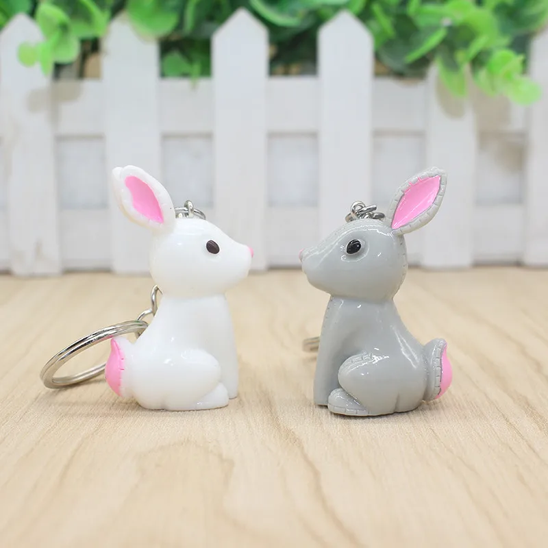 New Arrival 2pcs Fashion Cute Gray White Rabbit Keychain Keyring Fit