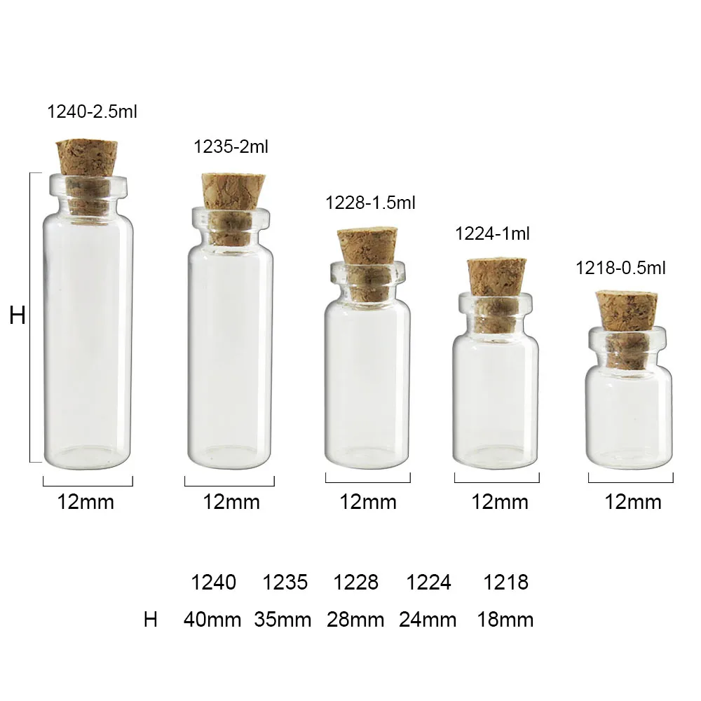 

500 x Small Cute Glass Sample Bottles With Crok Wishing Cork Stopper Glass Vials Containers 0.5ml 1ml 1.5ml 2ml till 5ml