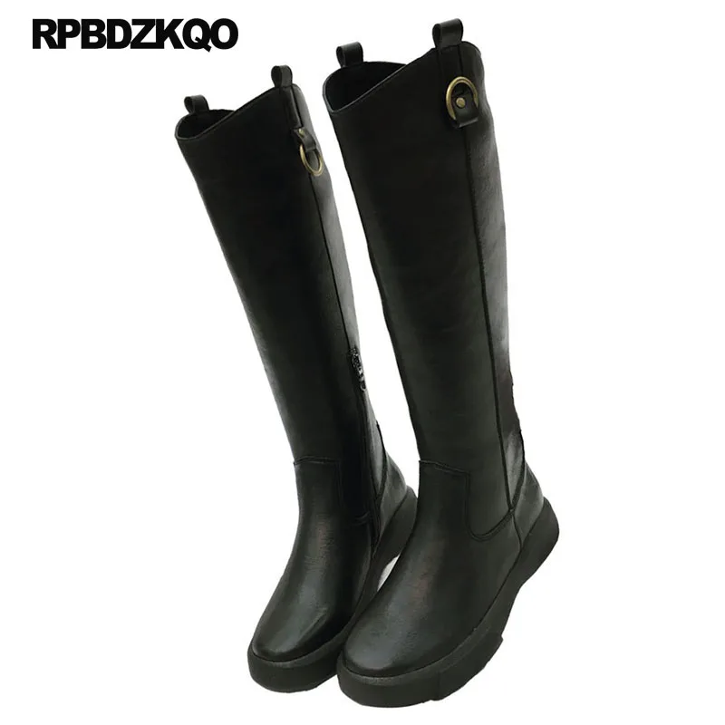 Reit Schwarzes Schwarz Fashion Designer Frauen Braun Promi Marke Winter Fell Hohe Runde Schuhe Seite Stiefel Kappe Flache Zip 2018 brown xPUnnwq10
