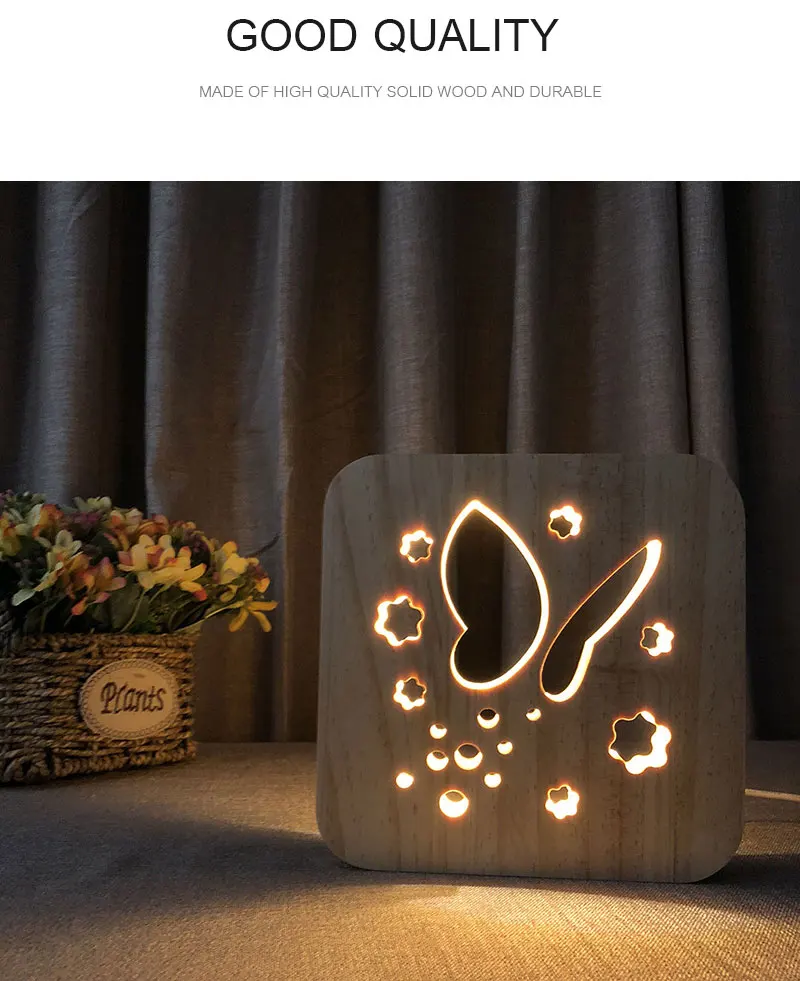 Butterfly 3D Night Light Wood Lamp Decorative Lighting Baby Lamp USB Power Table Desk Lamp Girl Bedroom Decoration Lighting Gift (1)