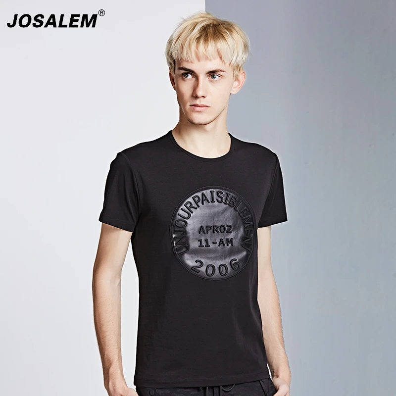 JOSALEM Fashion Men Cotton Letter Embossed T Shirts 2017 New Plus Size