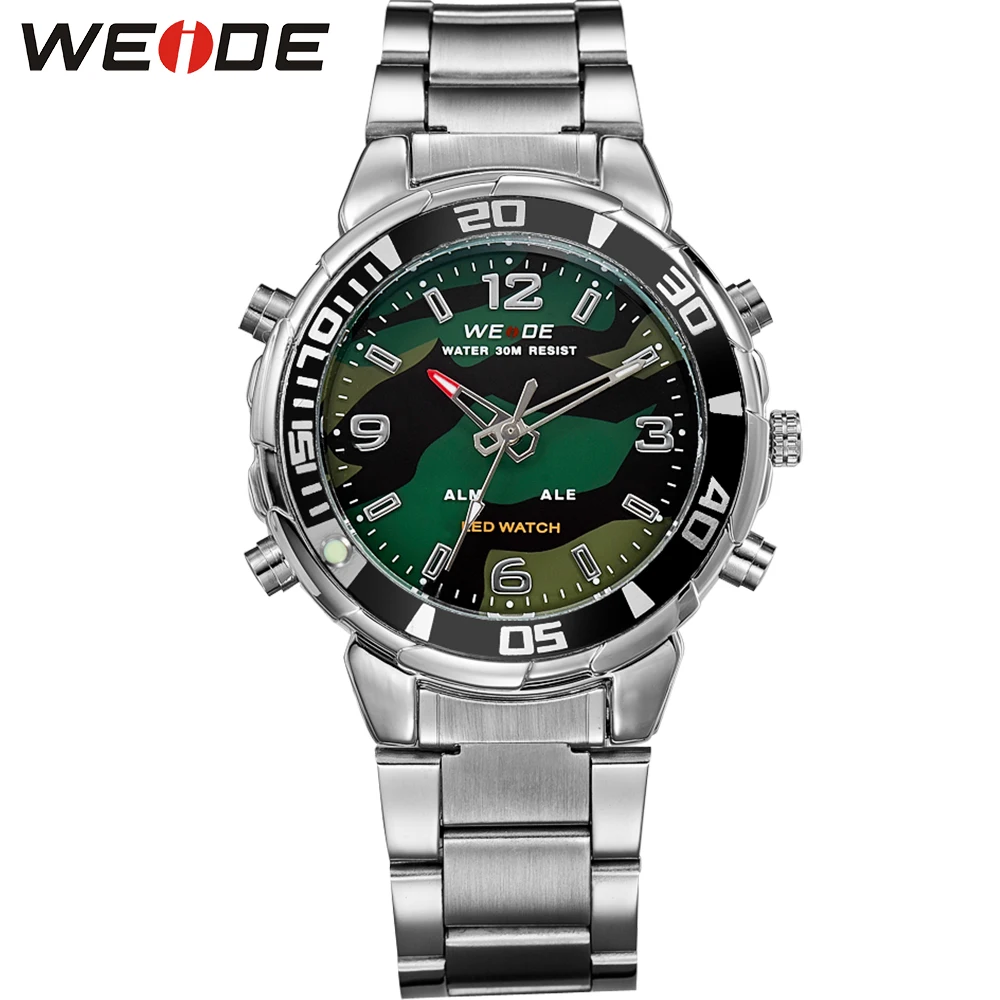

WEIDE Men Sports Army Stopwatch Steel Strap Quartz Military LED Alarm Luminous Analog Digital Wristwatches relogios masculino